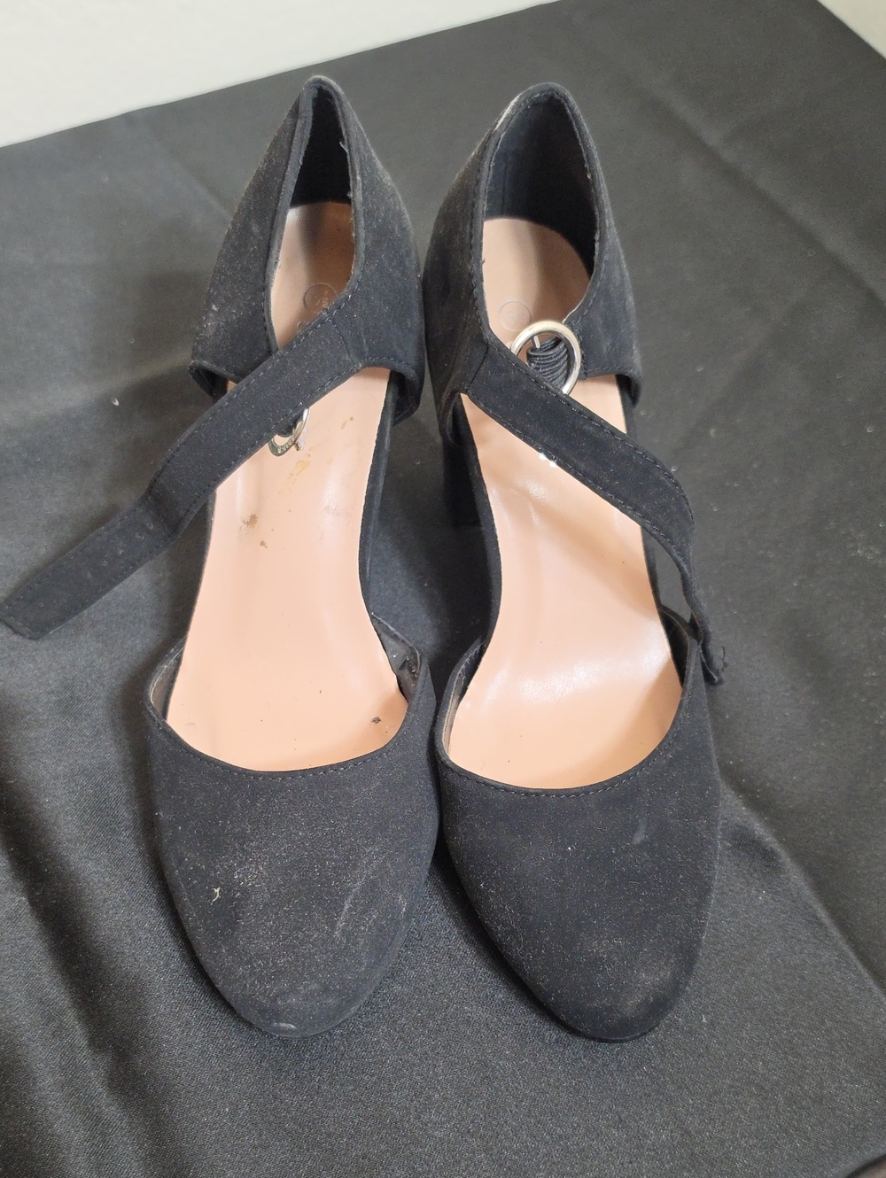 Forever 21 Black Suede Cross-Strap Pointed-Toe Heels with Buckle